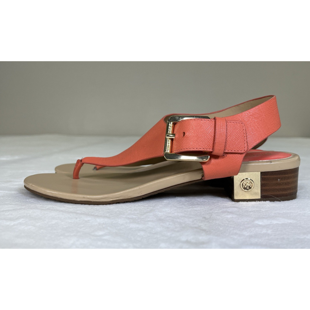 2pr Michael Kors London Thong Sandals TStrap Low Heel Leather Sz. 8 Blue & Coral - Picture 3 of 16